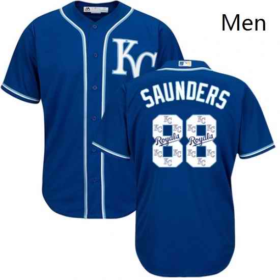 Mens Majestic Kansas City Royals 88 Michael Saunders Blue Authentic Blue Team Logo Fashion Cool Base MLB Jersey